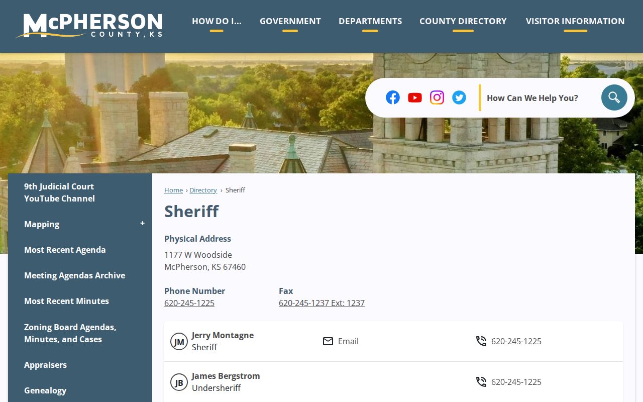McPherson County Sheriff's Office warrants and records directory